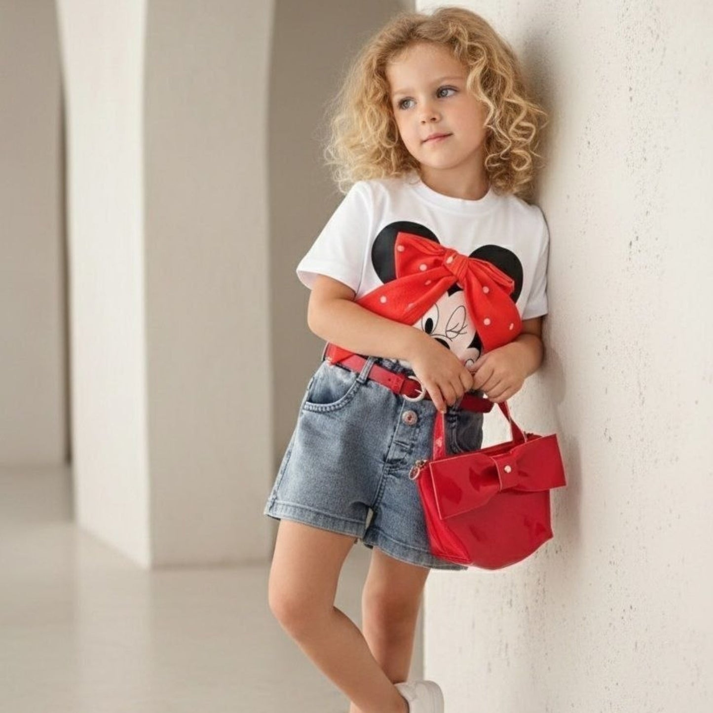 Ensemble et sac en jean rouge pour filles