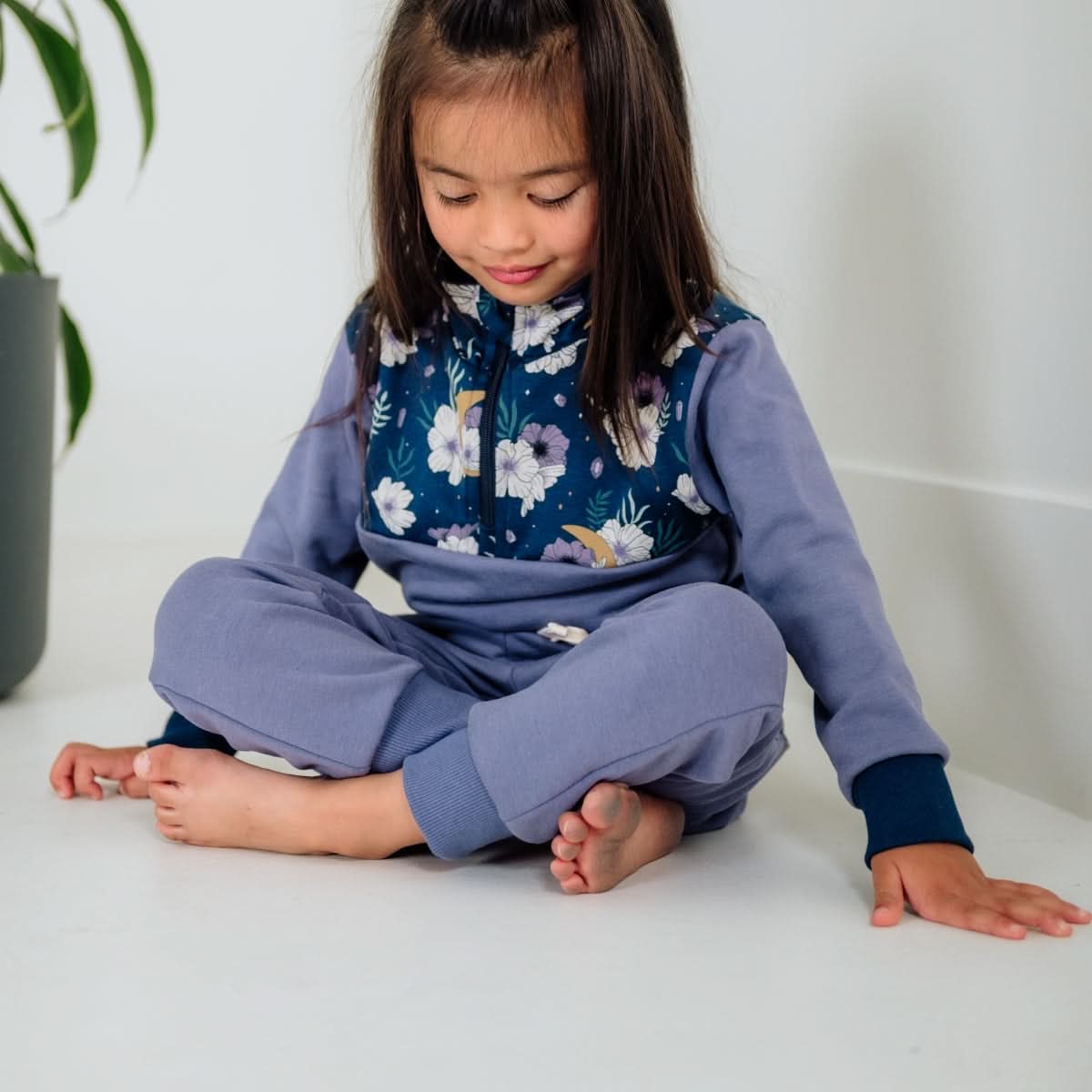 Kids' Bamboo Fleece Half-Zip | Dusty Lilac With Celestial Floral
