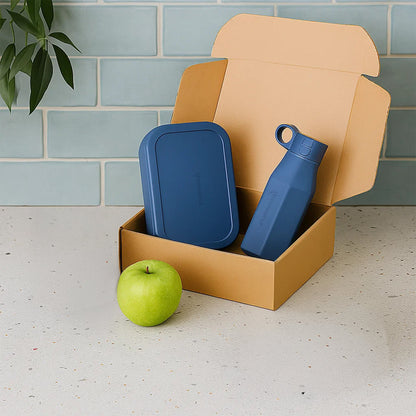 Ensemble de 3 Boîtes Bento et Bouteilles en Silicone (Rose + Bleu + Sauge)