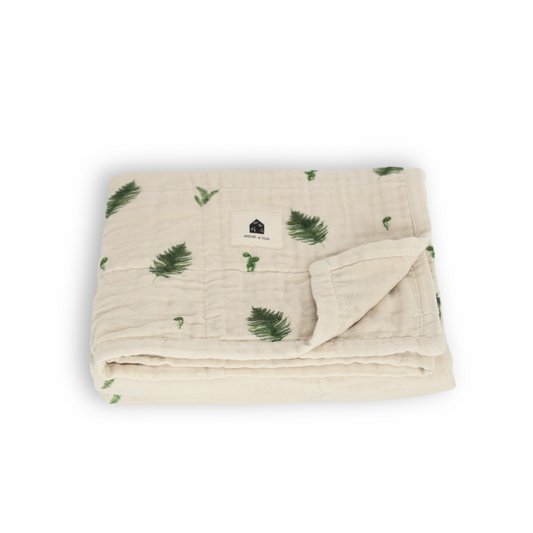Organic Cotton Muslin Baby Blanket, 4 Layers, Crib Size (47 X 47) - Fern - PRE-ORDER