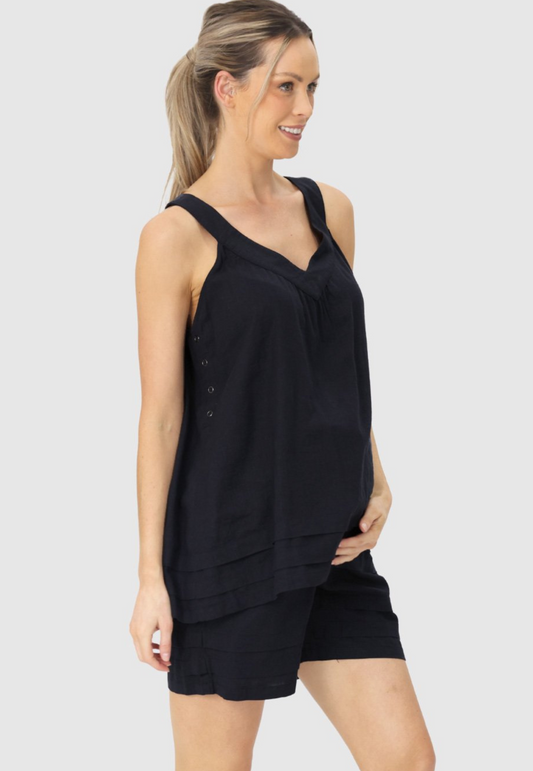 Black Linen-Blend Maternity Summer Shorts