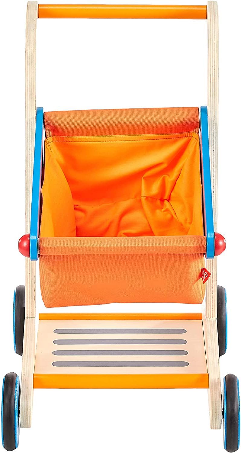 Hape Blue Wooden Shopping Cart with Wheels