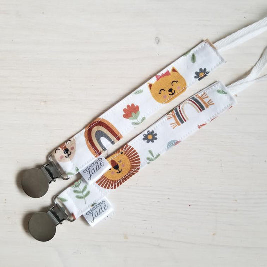 Nouveauté - Attache-suce Tissu - clip Inox - Animaux et Arc-en-ciel