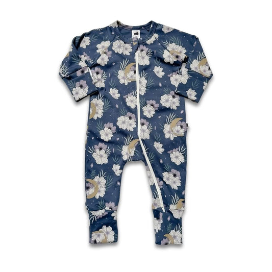 Bamboo Baby Zipper Footed Onesie| Celestial Floral