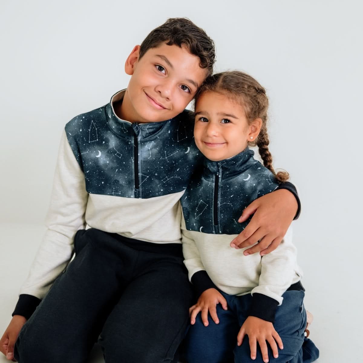 Kids' Bamboo Fleece Half-Zip | Sage With Outer Space