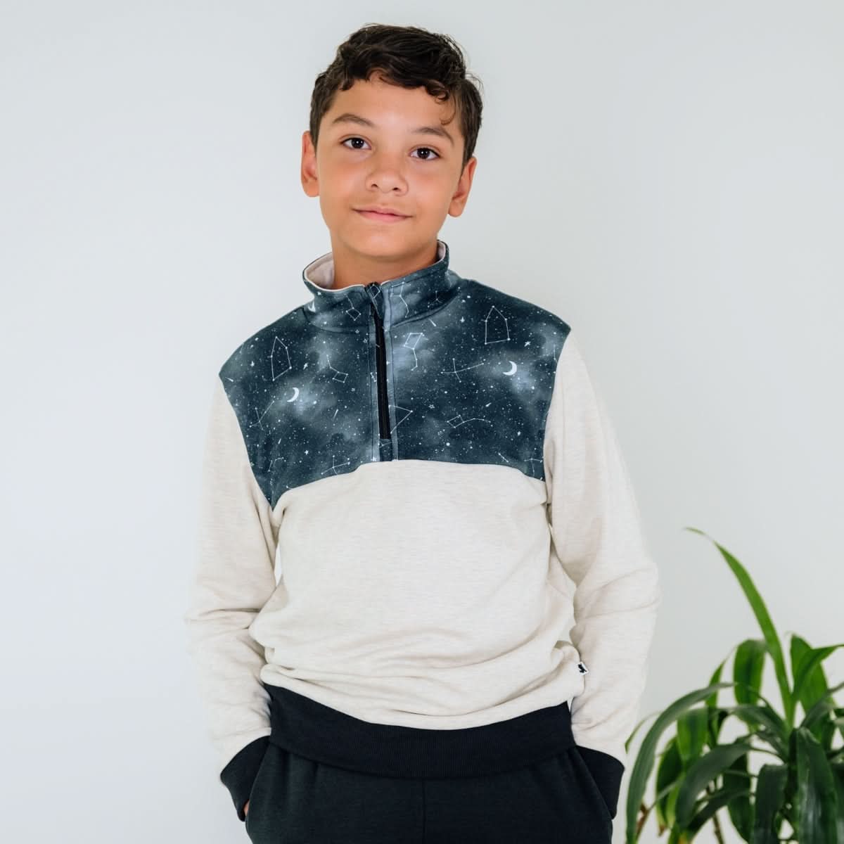 Polaire Bambou Mi-Zip Jeune | Cendre avec Ciel Nocturne