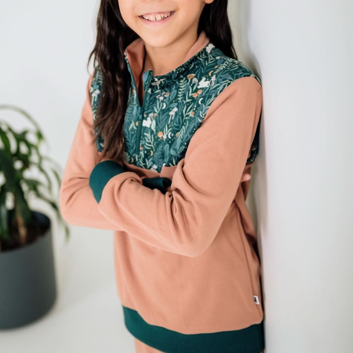 Polaire Bambou Mi-Zip Jeune | Cendre avec Ciel Nocturne