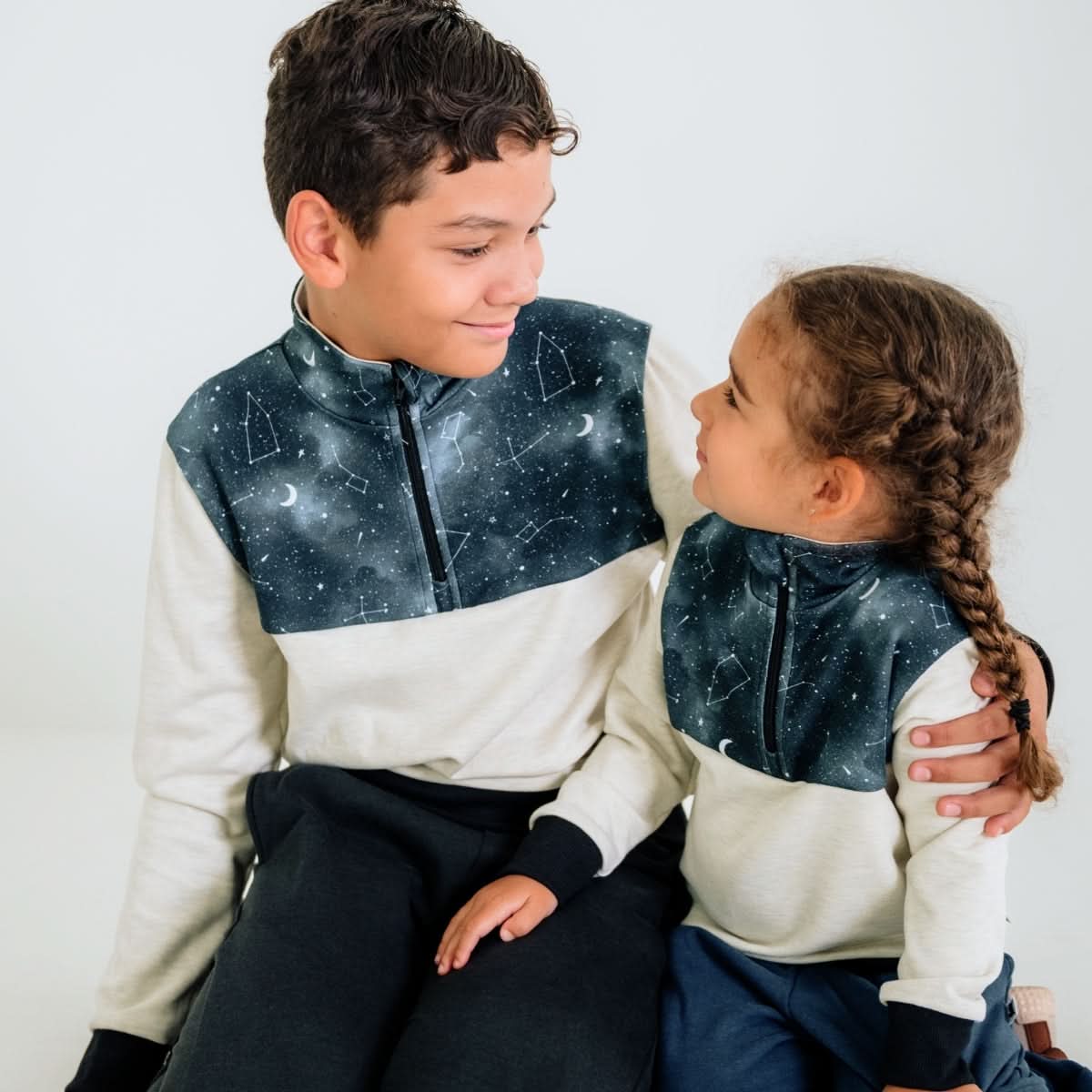 Polaire Bambou Mi-Zip Jeune | Cendre avec Ciel Nocturne