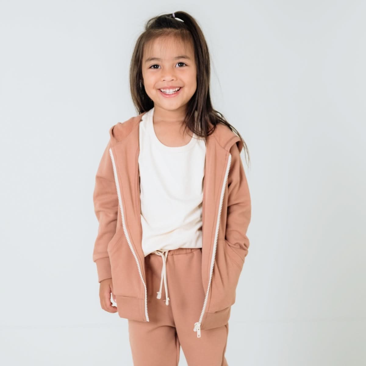 Sweat à capuche zippé en molleton de bambou pour enfant | Bleu marine