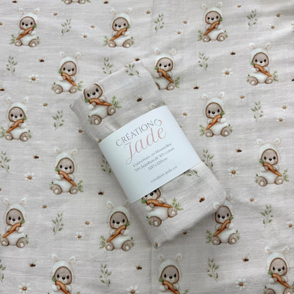 Bamboo Muslin Swaddle - Bear Dressed as Rabbit