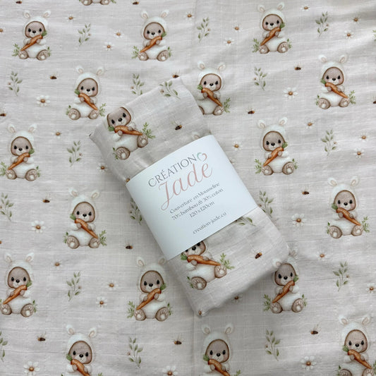 Bamboo Muslin Swaddle - Bear Dressed as Rabbit