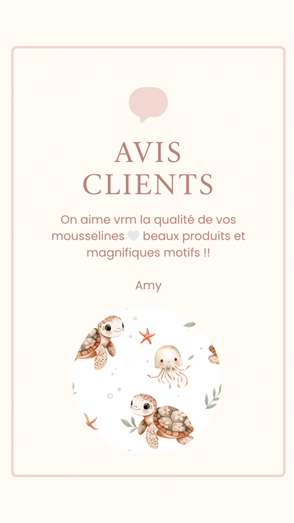 Mousseline bambou et coton - Tatiana la tortue