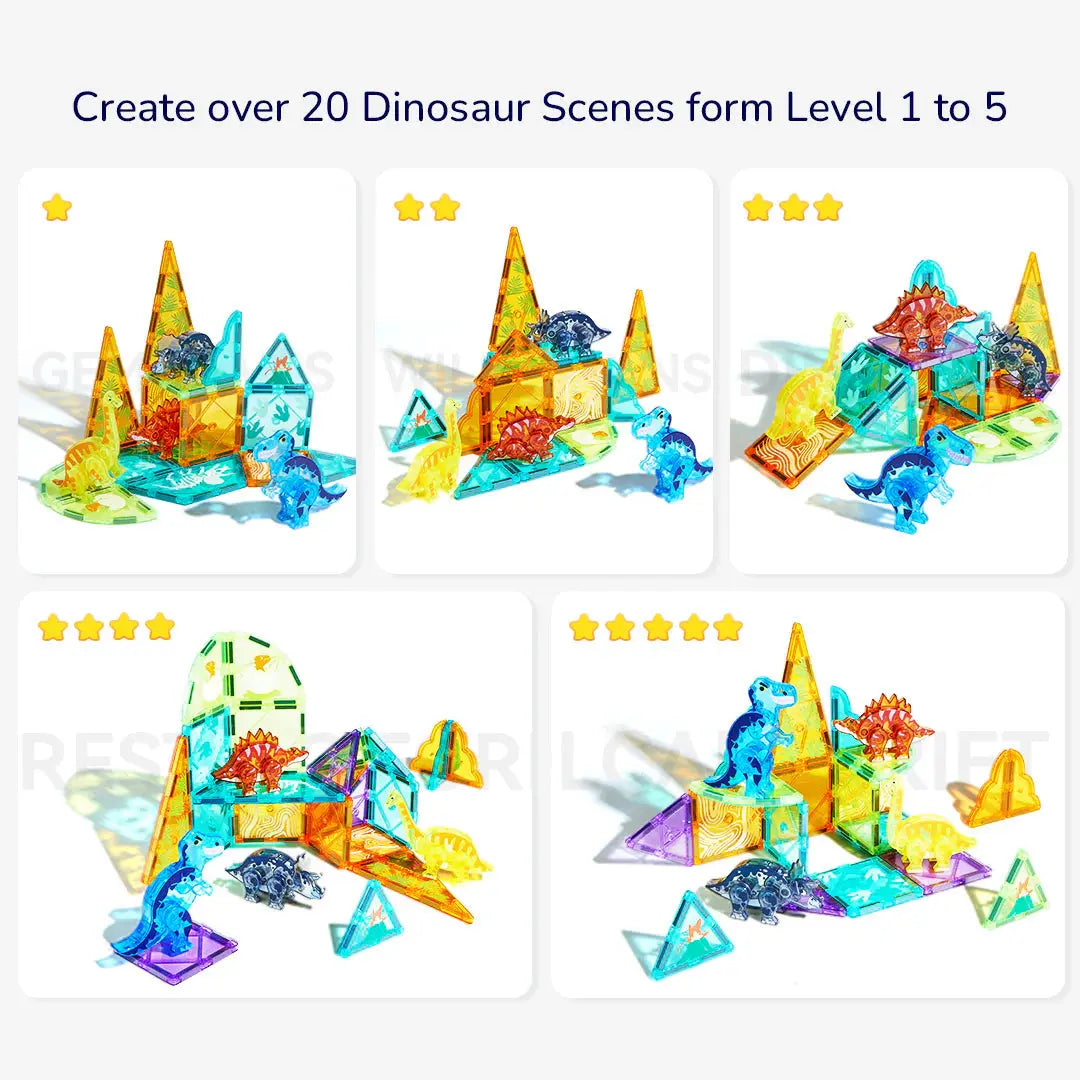 Colorful Magnetic Tiles: Jurassic Adventure 48pcs