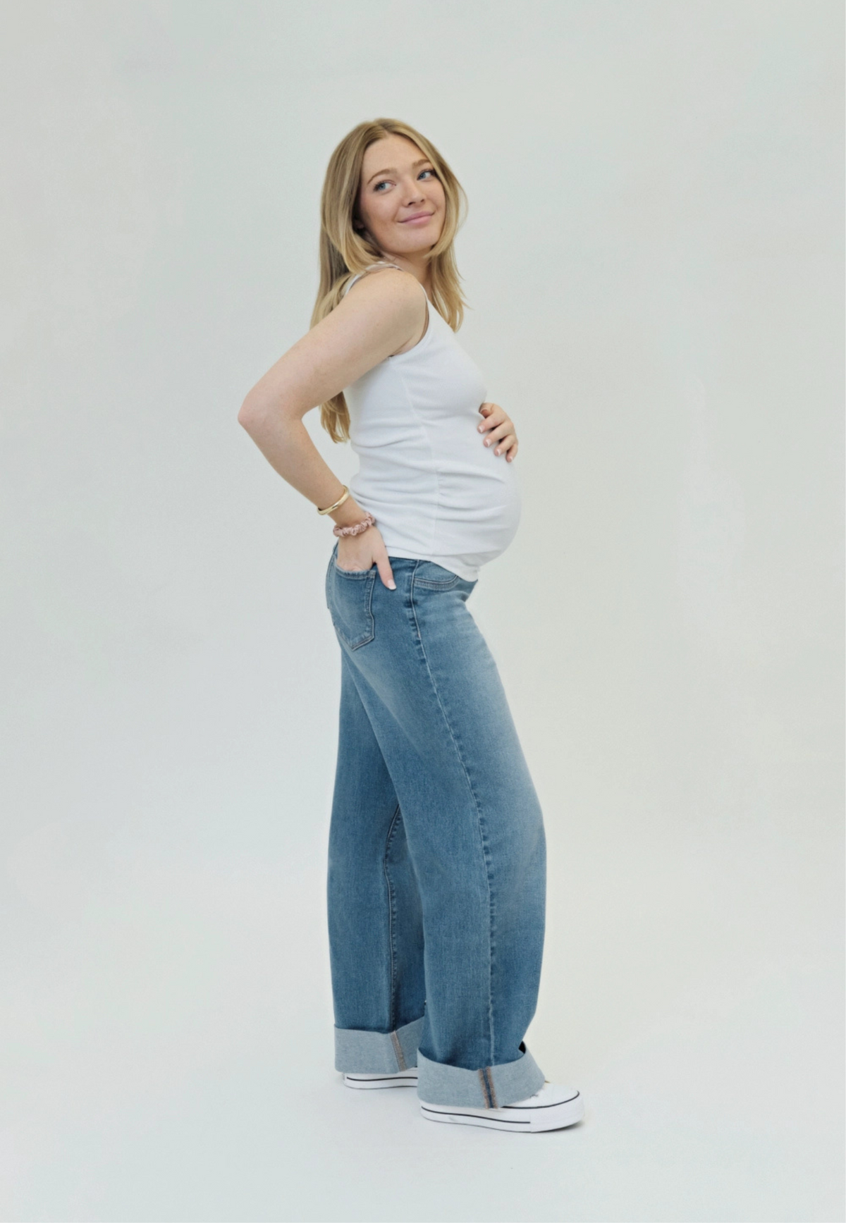Willa Roll-Cuff Wide-Leg Maternity Jeans