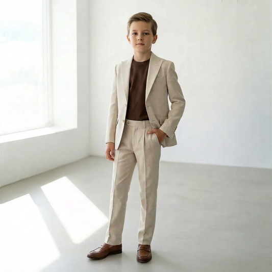 Vintage Elegance Boys’ Blazer, T-Shirt & Pants Set
