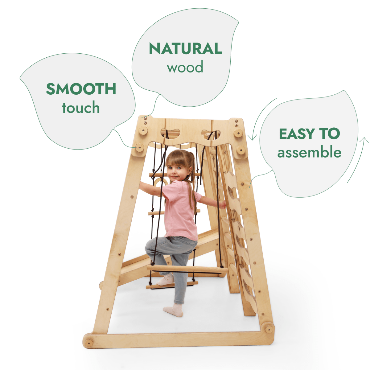 Aire de jeux d'intérieur 6-en-1 pour tout-petits : Aire de jeux + Balançoires + Toboggan + Corde + Escalier