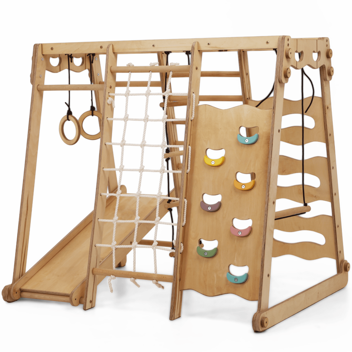 Aire de jeux d'intérieur 6-en-1 pour tout-petits : Aire de jeux + Balançoires + Toboggan + Corde + Escalier
