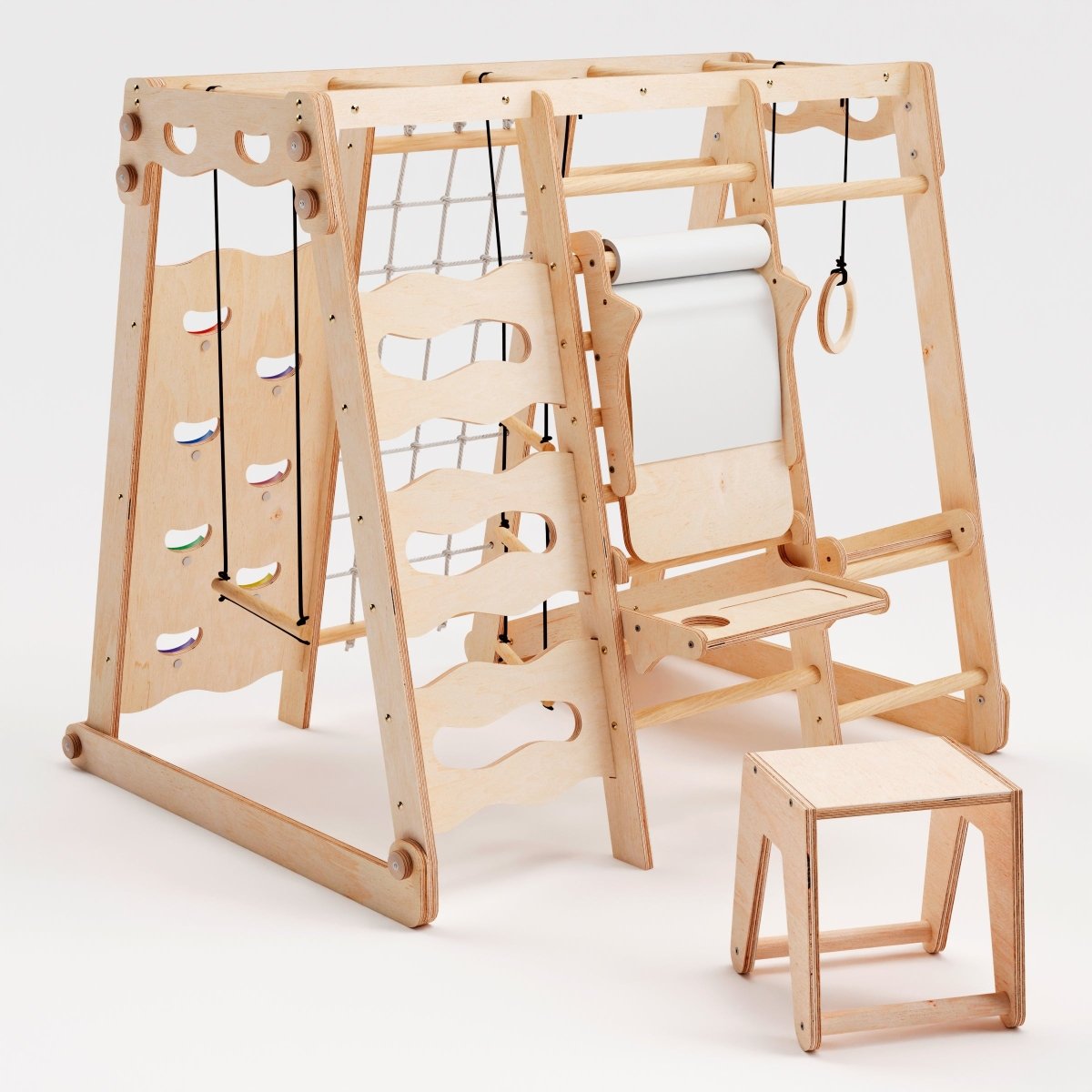 Aire de jeux d'intérieur 6-en-1 pour tout-petits : Aire de jeux + Balançoires + Toboggan + Corde + Escalier