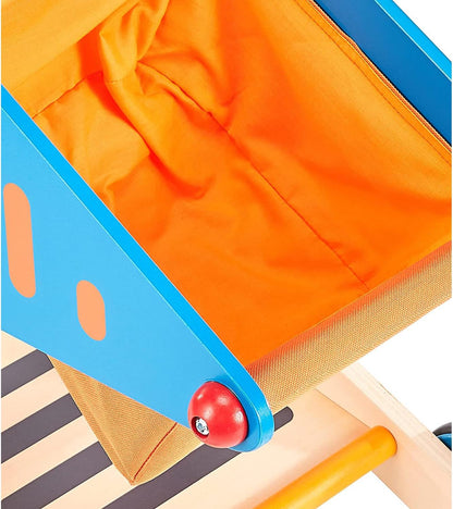 Hape Blue Wooden Shopping Cart with Wheels