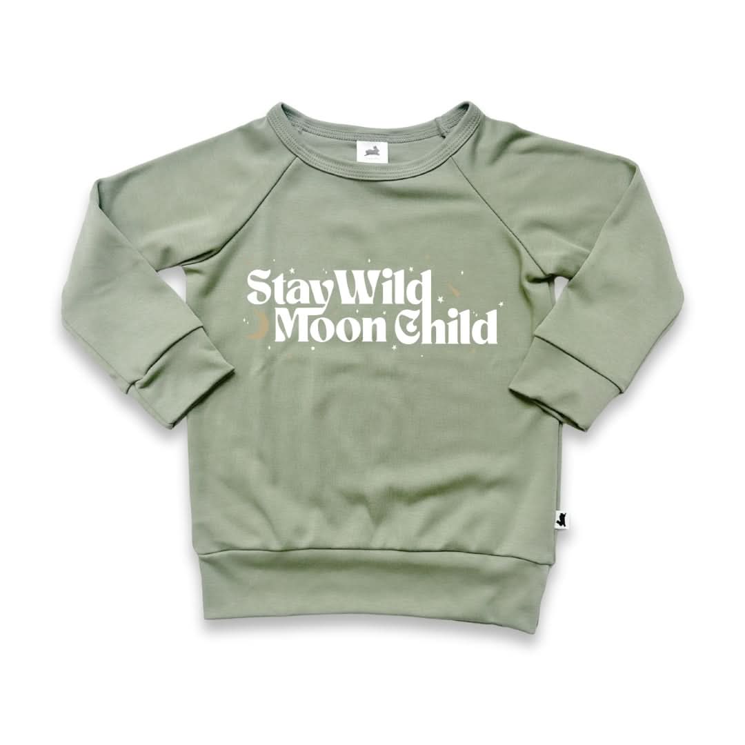 Baby/Kids' Graphic Bamboo Raglan Sleeve Pullover | Stay Wild Moon Child In Sage