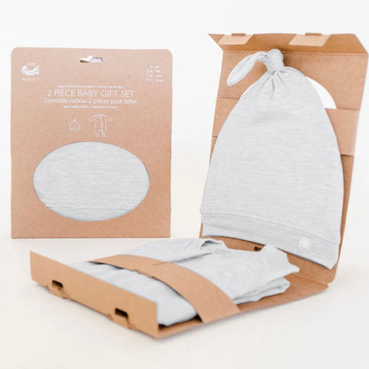 Ensemble-cadeau bébé 2 pièces barboteuse en coton bambou | Gris aurore | Nest Designs