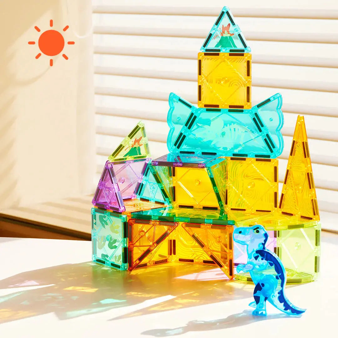 Colorful Magnetic Tiles: Jurassic Adventure 48pcs
