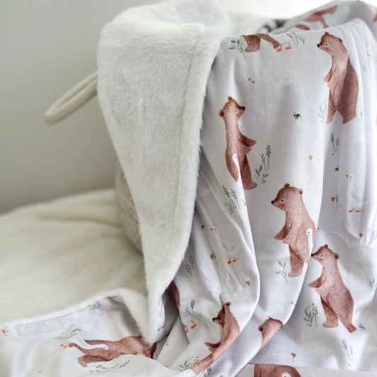 Minky & Faux Fur Blanket - Bears and Geese