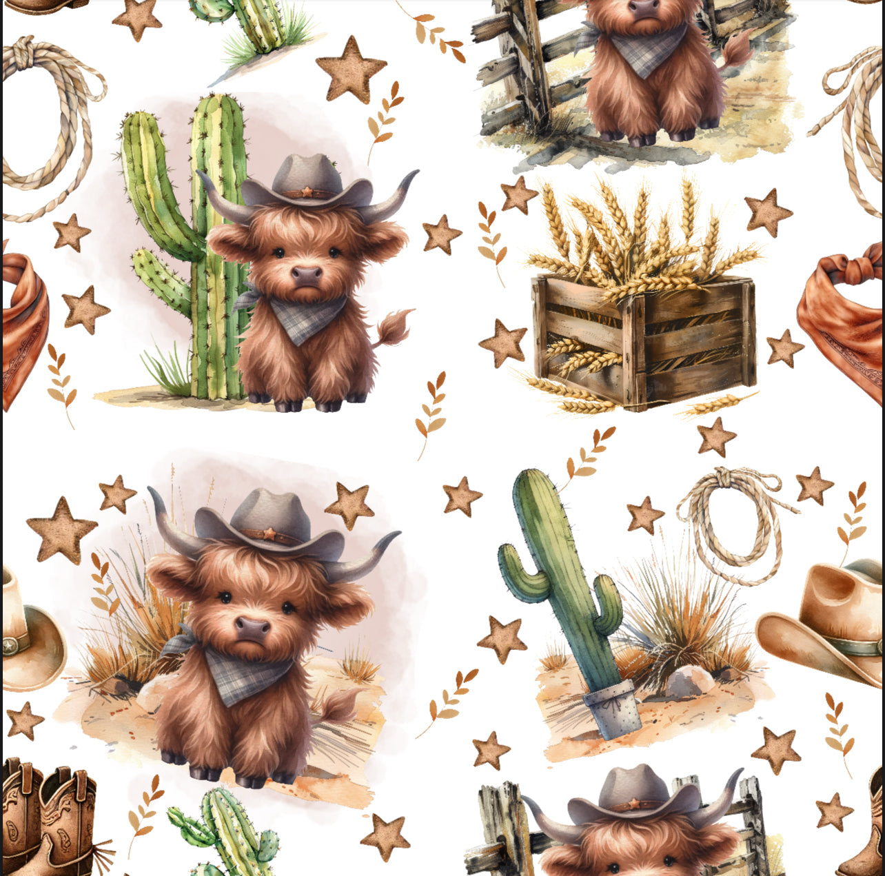 Highland Cow Cowboy Bamboo Muslin
