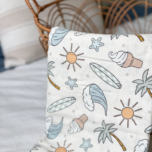 Bamboo Muslin Swaddle - Surf