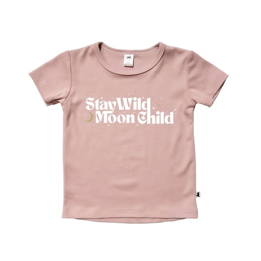 T-shirt graphique en bambou pour bébés/enfants | « Stay Wild Moonchild » | Bois de rose
