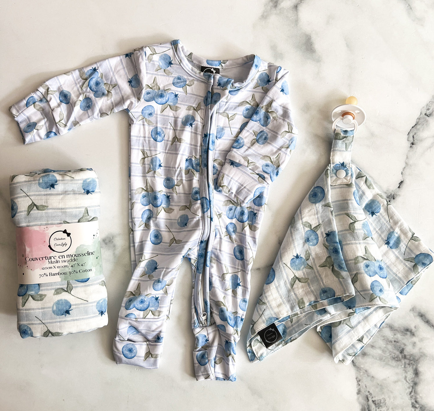 Bamboo Muslin Pacifier Clip - Blueberries