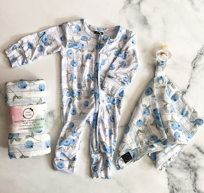 Bamboo Muslin Pacifier Clip - Blueberries