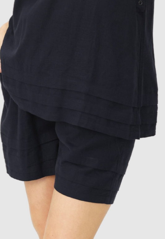 Black Linen-Blend Maternity Summer Shorts