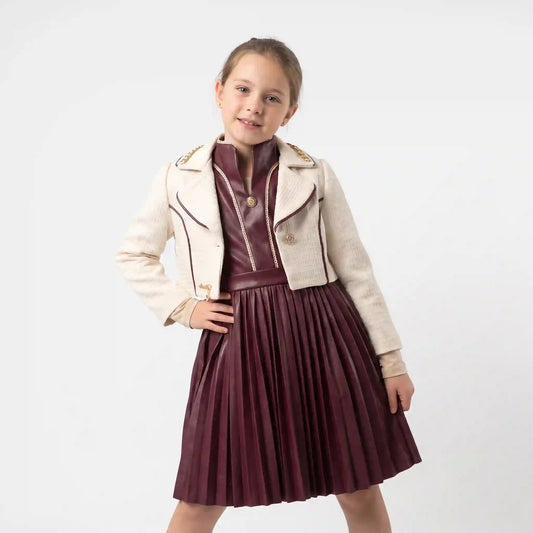 London Girls’ Faux-Leather Dress & Tweed Bolero