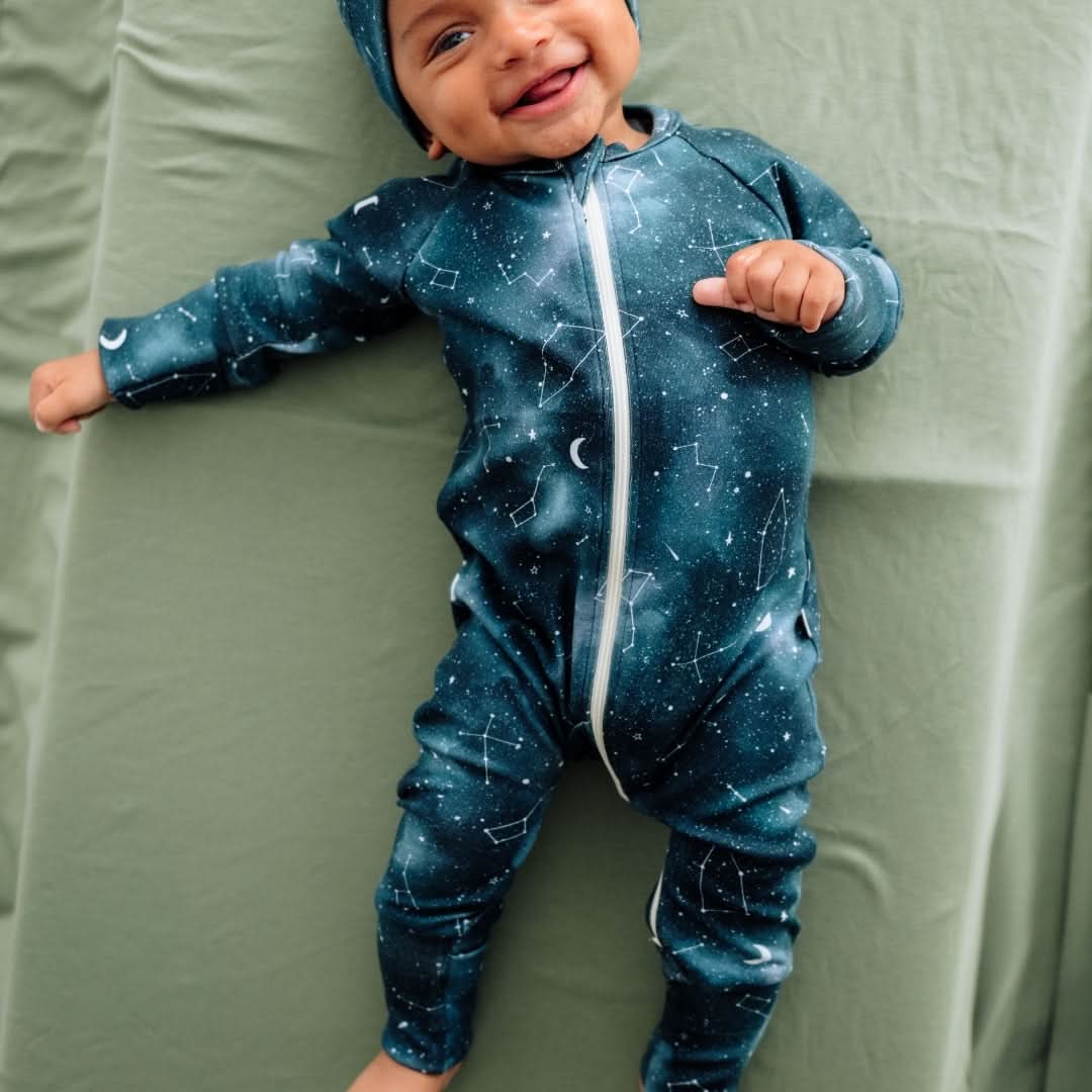 Bamboo Baby Zipper Footed Onesie | Night Sky