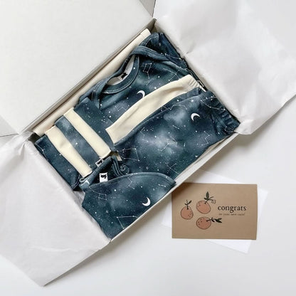 Coffret cadeau capsule en rayonne de bambou pour bébé | Nuit étoilée et crème