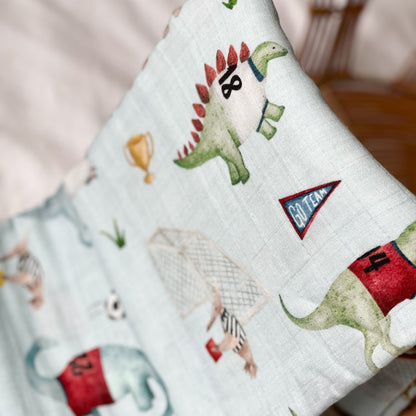 70% Bamboo Muslin - Soccer Dinosaurs