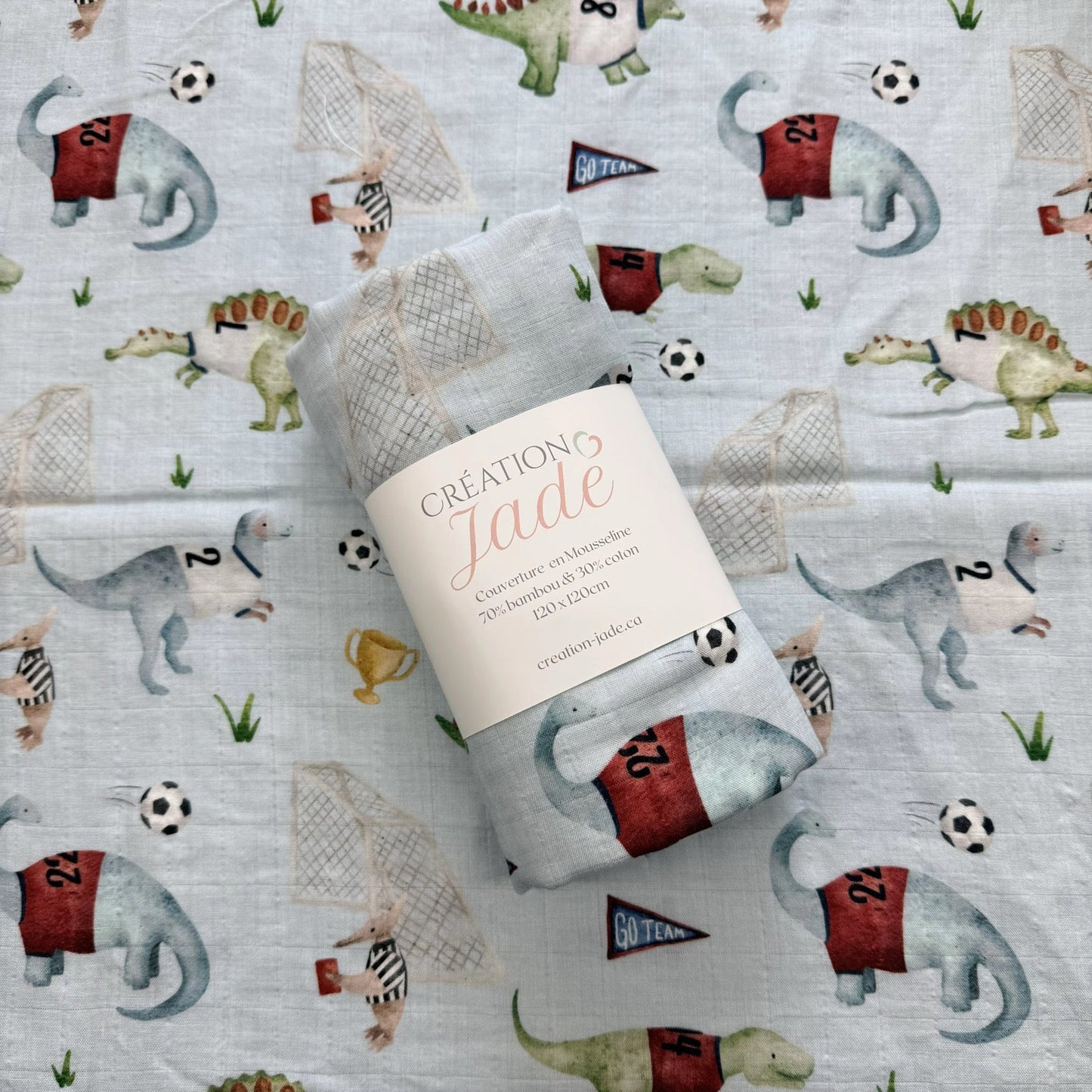 Mousseline 70% bambou - Dinosaures soccer