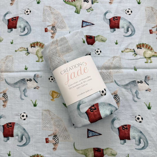 70% Bamboo Muslin - Soccer Dinosaurs