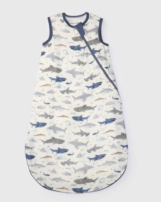 Baby Bamboo Muslin Sleep Sack 0.5 TOG - Smiley Sharks