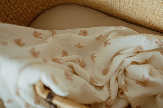 Organic Cotton Muslin Swaddle –  Pink Bunny| ba.be.O Canada