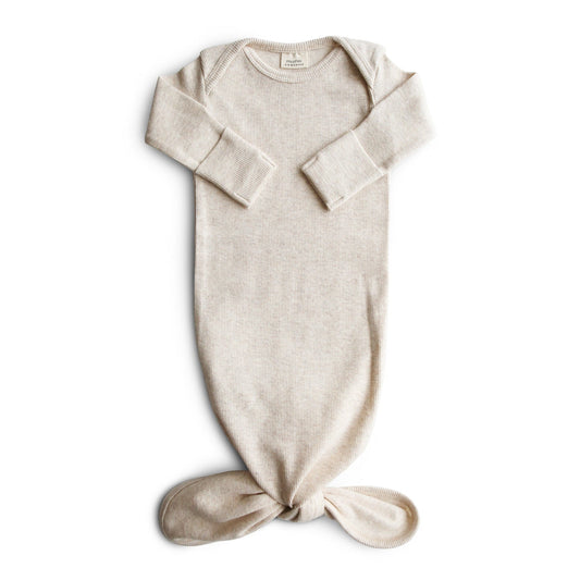 Organic Ribbed Knotted Baby Gown, 0-3 Months