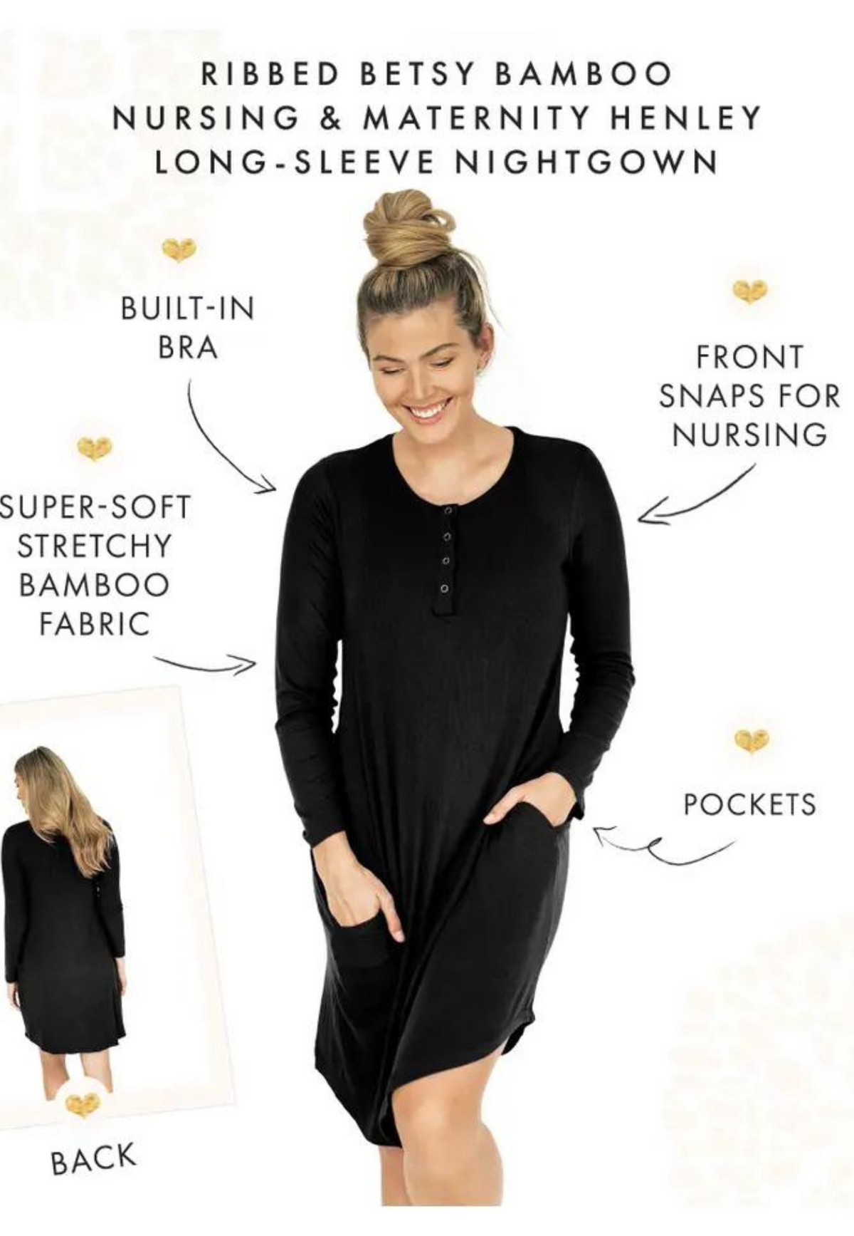 Chemise de nuit maternité-allaitement Betsy en bambou