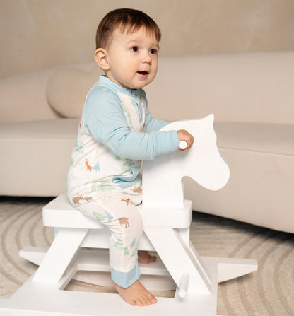 Bamboo Long Sleeve Romper with Kangaroo Pocket (Moose Woods Print)