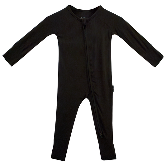 Jet Black Ribbed Bamboo Convertible Zippered Romper