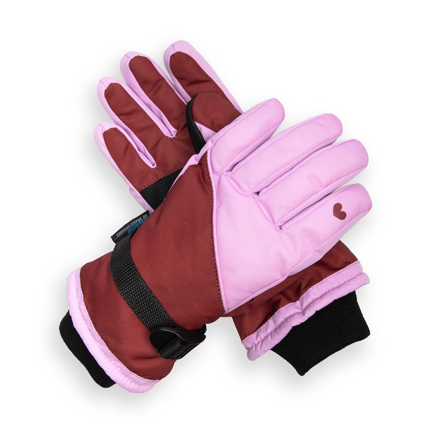 Burgundy Peony Pink Heart Ski Glove