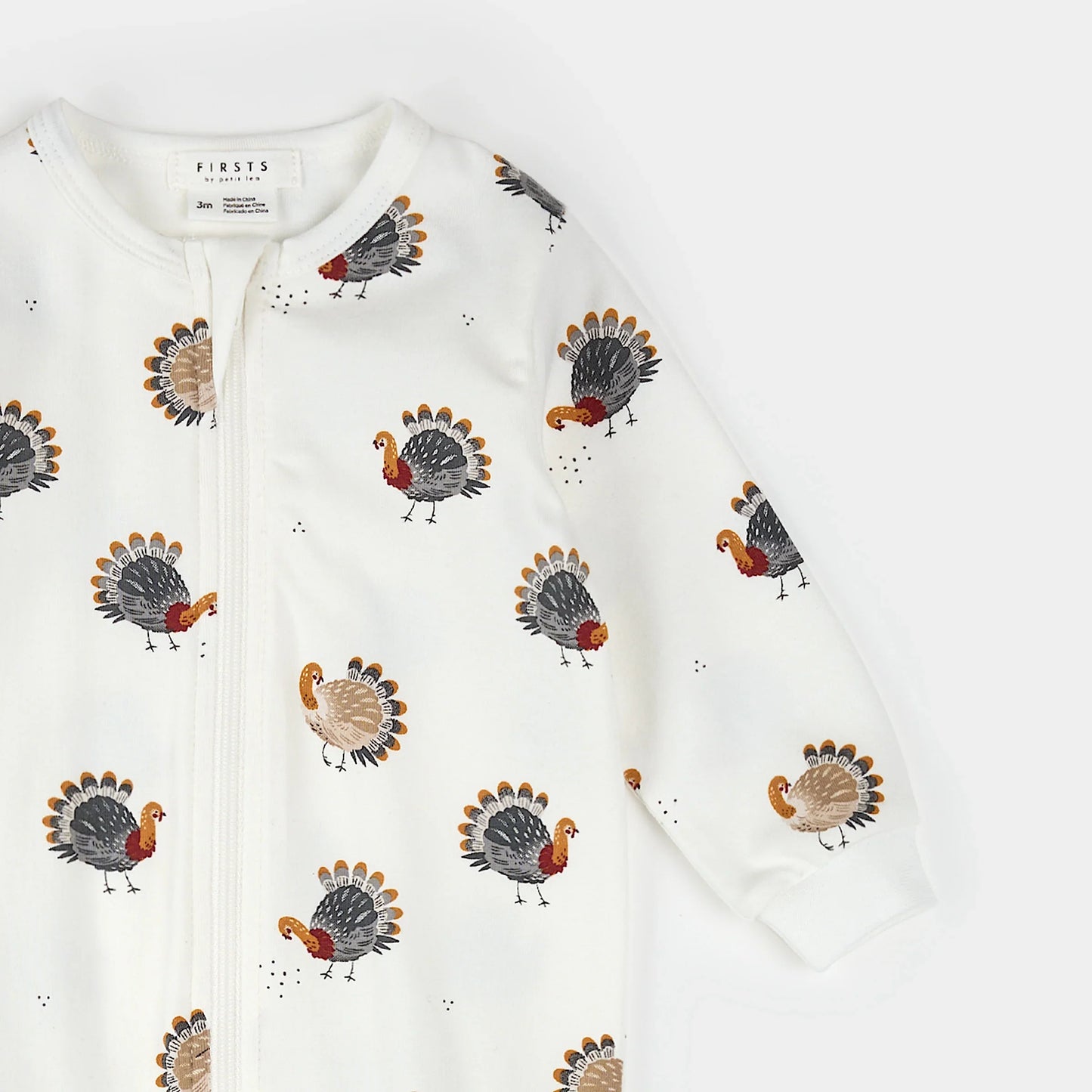 Footed Sleeper | Turkey Print on Off-White | Petit Lem