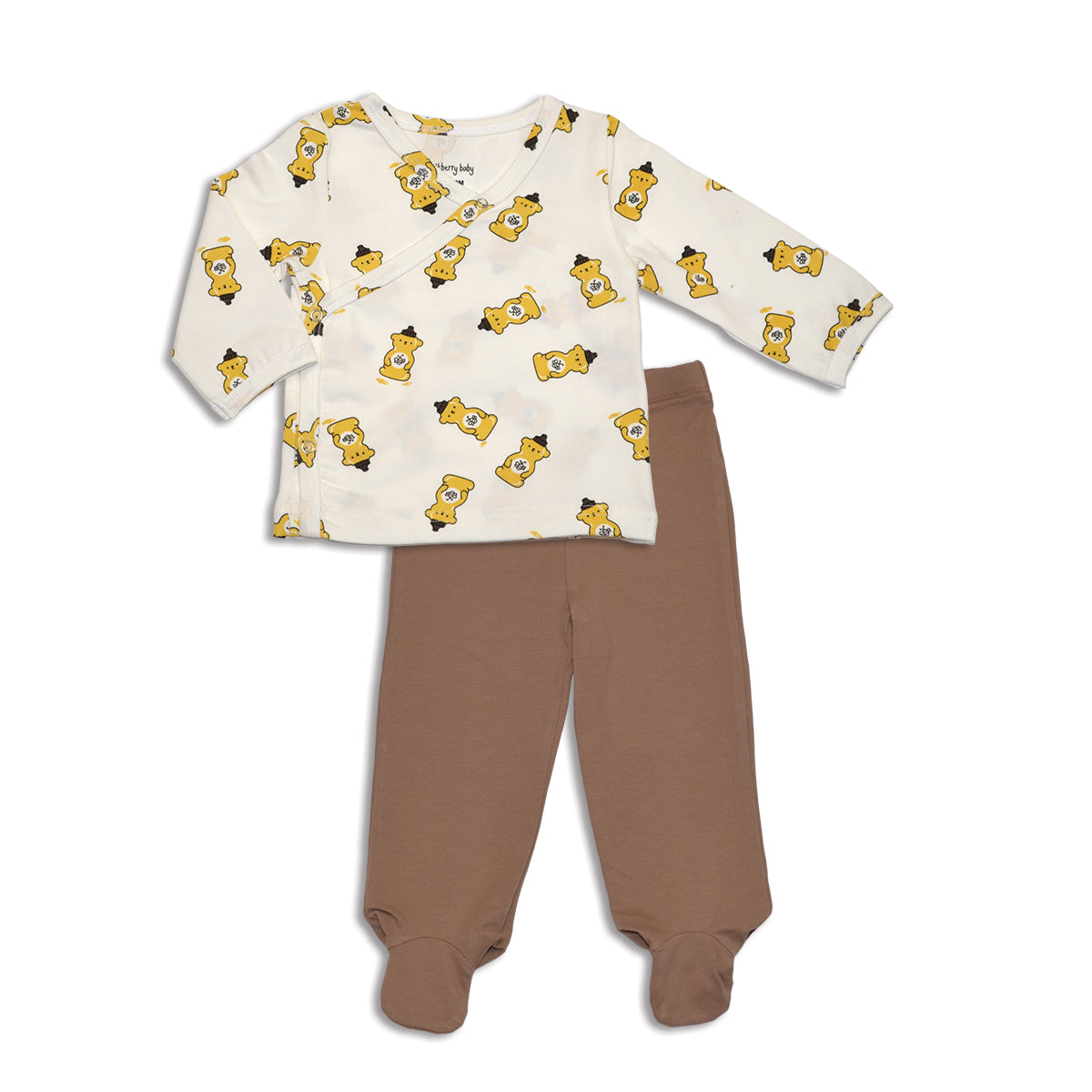 Organic Cotton Kimono Outfit Set (Honey Bear Print/Brownie)