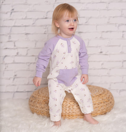 Organic Cotton Long Sleeve Romper with Kangaroo Pocket (Winter Berries Print)