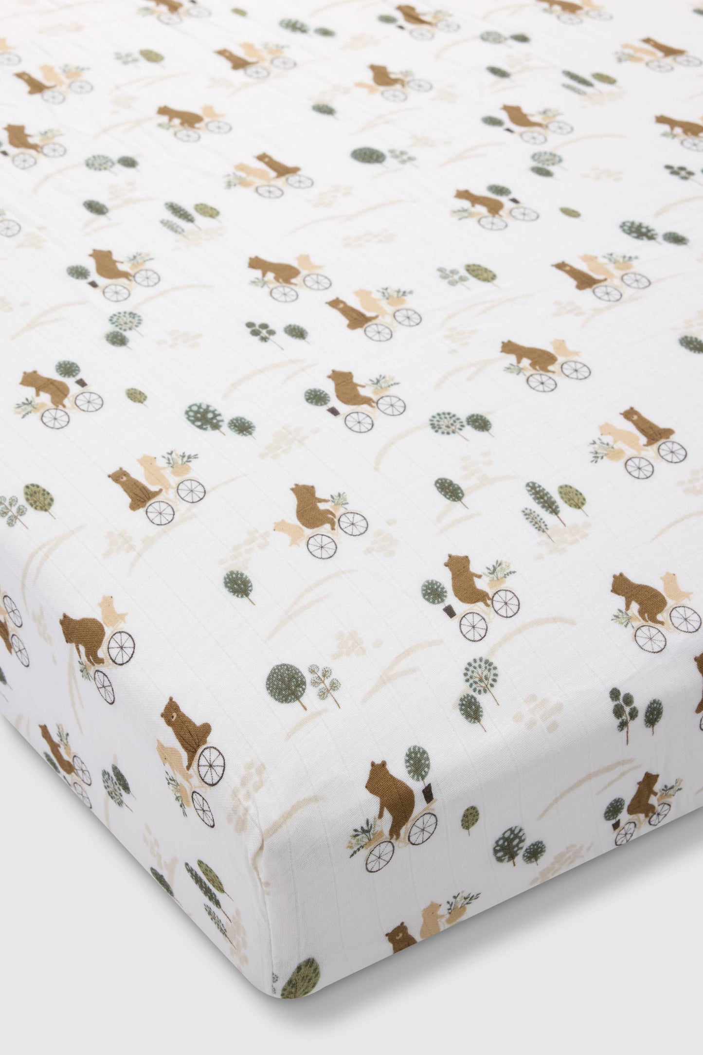 Drap-housse en mousseline pour lit de bébé - Ours à vélo